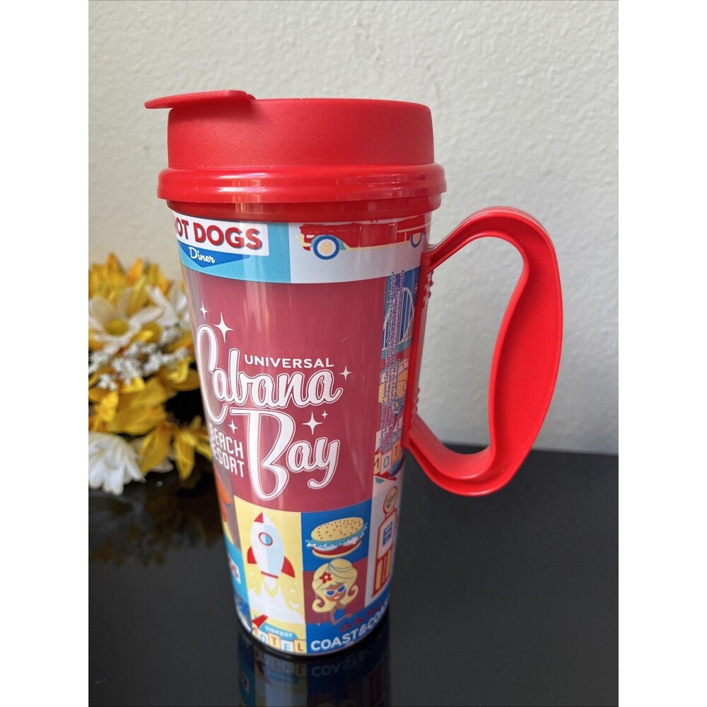 Universal 's Cabana Bay Beach Resort Insulated Travel Drink cup no spill Blue